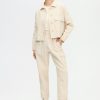 Herringbone Short Jacket Cotton Beige Cream Soft