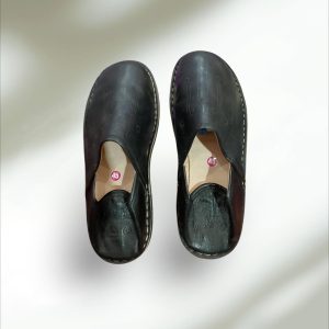 Babouche Marocaine Noire En Cuir Chaussons Classiques Faits