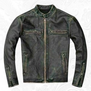 Handmade Distressed Black Sheepskin Cafe Racer Leather Jacket